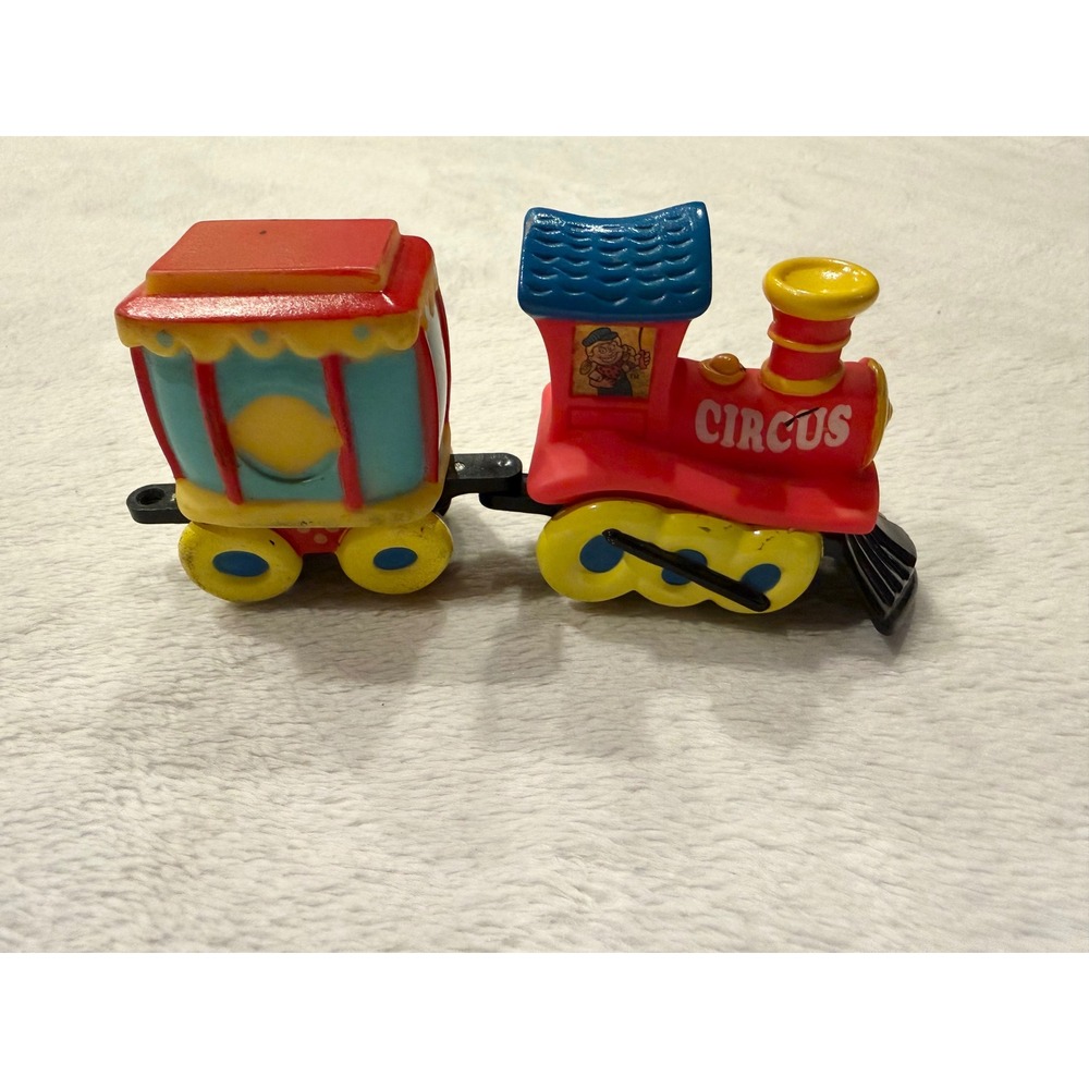 Vintage 1981 Playmates Clown Circus Train Plastic Toy Red Yellow Blue 2pc Set